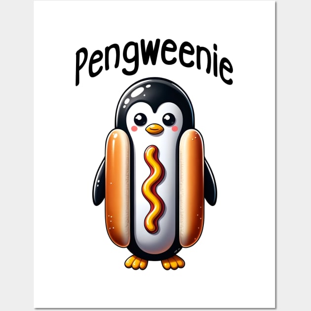Penguin Hotdog in a Bun, a Pengweenie Wall Art by Luxinda